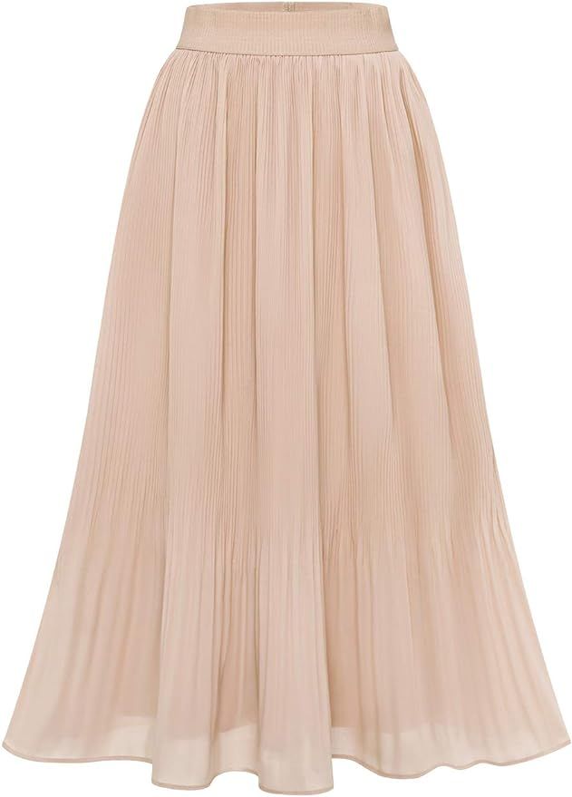 DRESSTELLS Women's Pleated Midi Skirt High Waist Swing Skirt A-Line Party Long Skirt | Amazon (US)