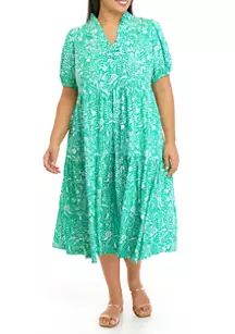 Plus Size Short Sleeve Ruffle Neck Printed Dress | Belk