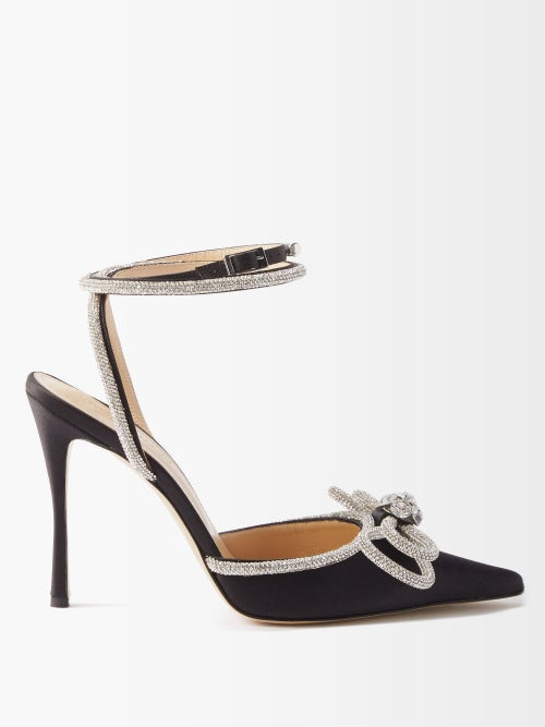Mach & Mach - Double Bow 110 Crystal And Silk-satin Pumps - Womens - Black | Matches (US)