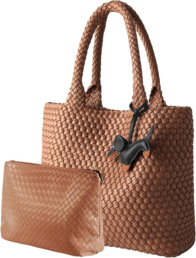 Woven Tote Bag for Women, Vegan Leather Handwoven Bags with Small Purse, Large Travel Top Handle ... | Amazon (US)