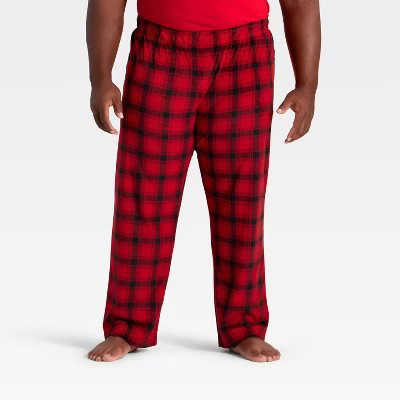 Men’s Big & Tall Plaid Microfleece Holiday Matching Family Pajama Pants - Wondershop™ Red/Black XLT | Target