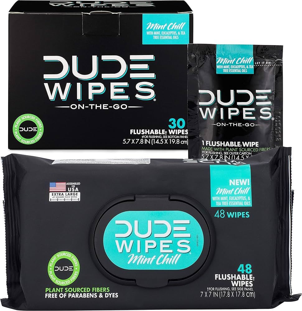 DUDE Wipes - Flushable Wipes with On-The-Go Flushable Wipes - 48 Dispenser Wipes + 30 Individuall... | Amazon (US)