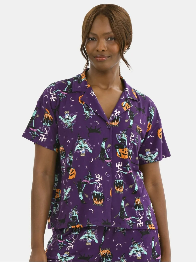 Halloween Women’s Printed Notched Top and Shorts Pajama Set from Way to Celebrate, 2-Piece, Siz... | Walmart (US)