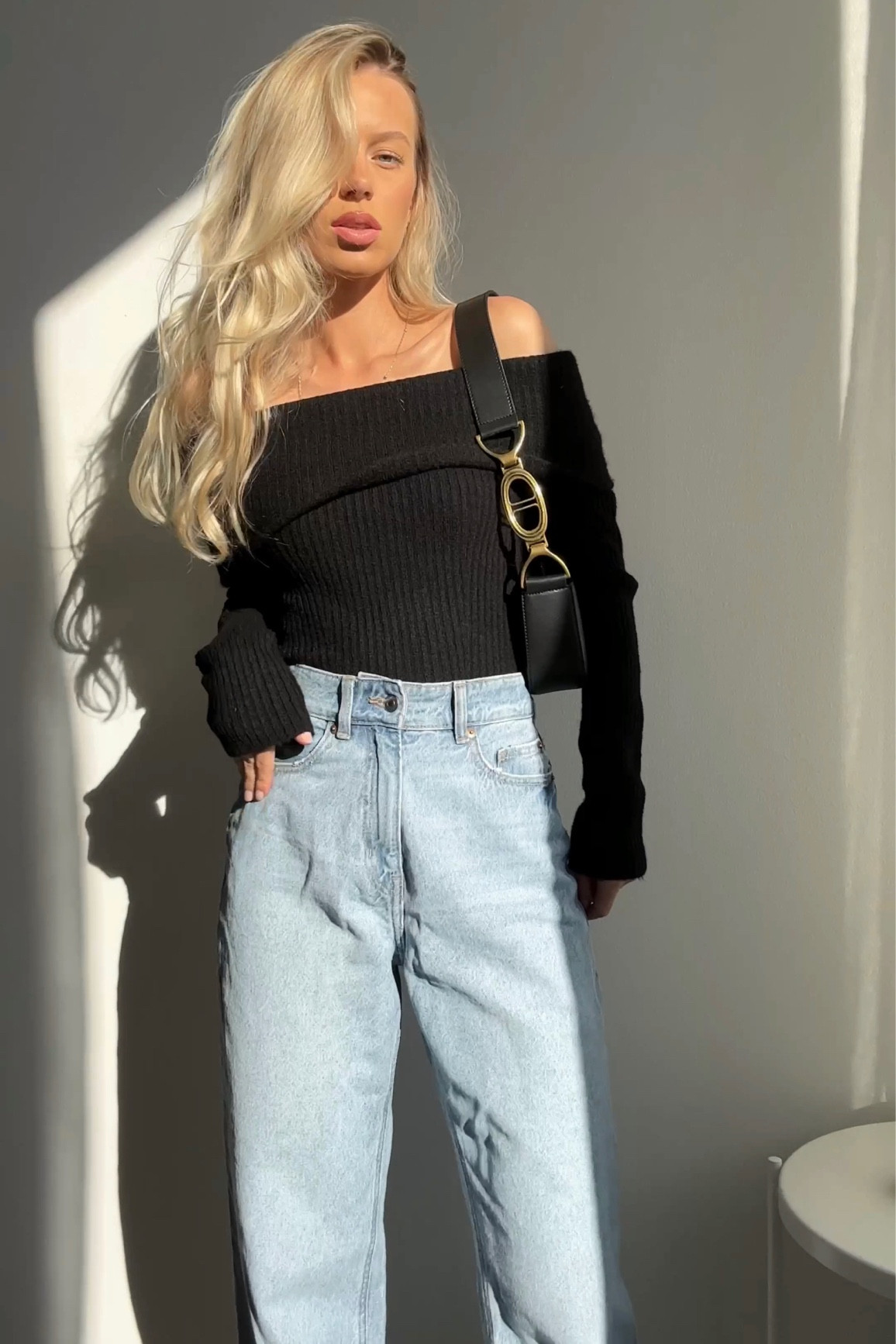 Pre fall outfit inspo, wide leg jeans, h&m find, classy look, old money style, off shoulders knit, black top, knit top, sling back shoes, autumn outfit inspiration, h&m haul, fall look, fall trends, minimal style, casual outfit 

#LTKstyletip #LTKshoecrush #LTKSeasonal
