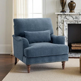 Oversized Accent Chair Chenille Upholstered Armchair With Rivets - Bed Bath & Beyond - 43750733 | Bed Bath & Beyond