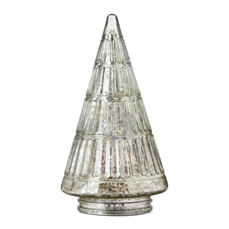 Glass Ribbed Christmas Tree Tabletop Decoration, Silver, 7.9", by My Texas House | Walmart (US)