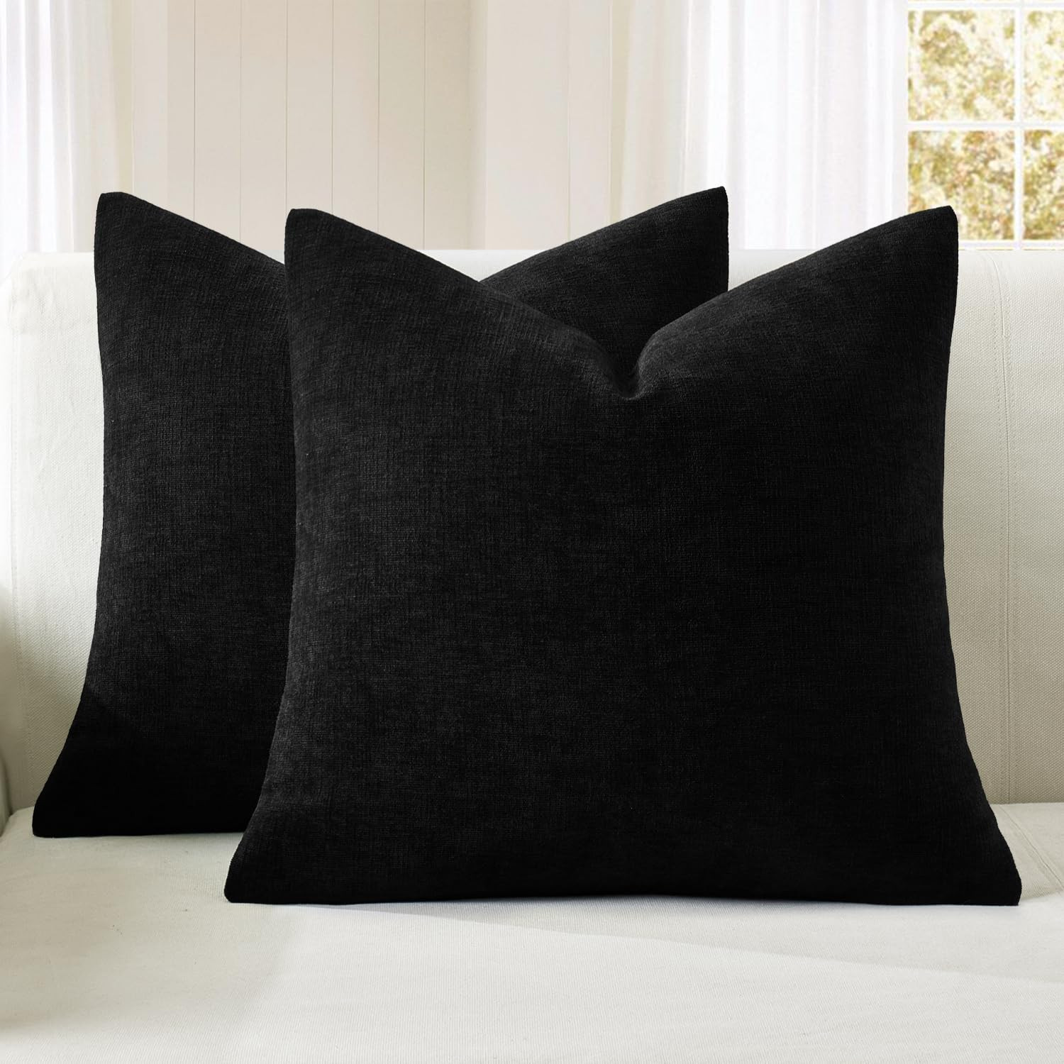 MIULEE Black Couch Pillow Covers 20x20 Inch, Set of 2 Soft Chenille Decorative Square Throw Pillo... | Amazon (US)
