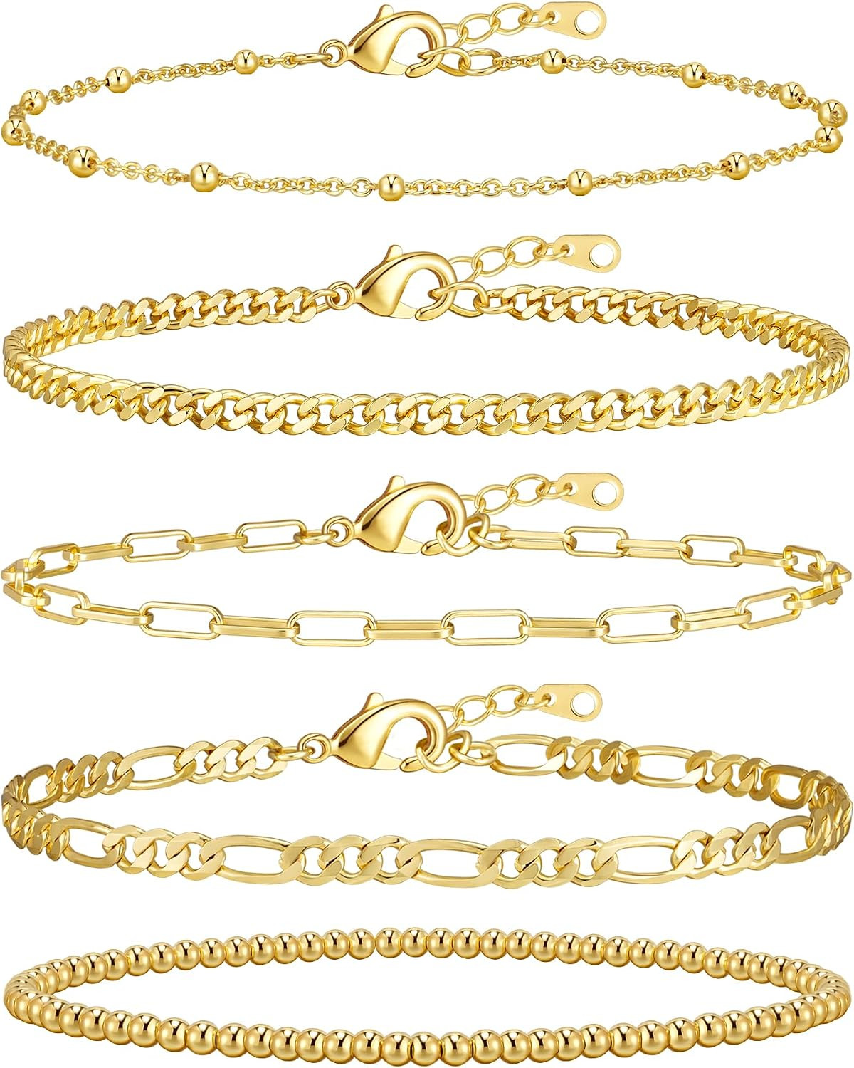 adoyi Gold Bracelets for Women, 14K Gold Plated Stackable Bracelet Stack Set Adjustable Charm Paperclip Chain Cuban Link Layered Waterproof Jewelry Sets Gifts for Womens 6.5 Inch | Amazon (US)