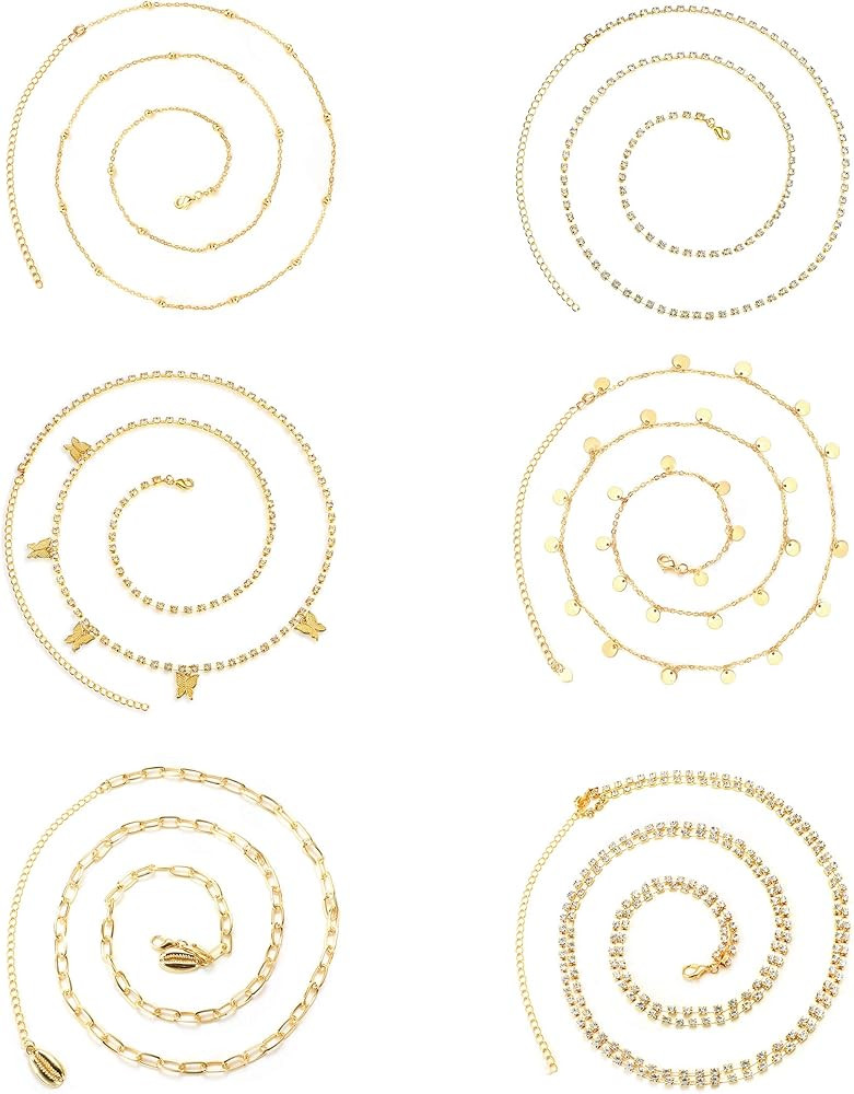 Jstyle 6Pcs Beach Bikini Waist Chain for Women Butterfly Rhinestone Beads Belly Chain Adjustable Sex | Amazon (US)