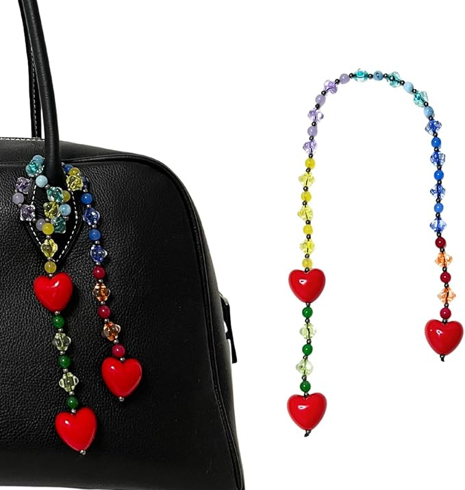 Classic Heart Bag Charm, Vintage Colorful Natural Stone Keychain, Cute Rainbow Beaded Charm for P... | Amazon (US)