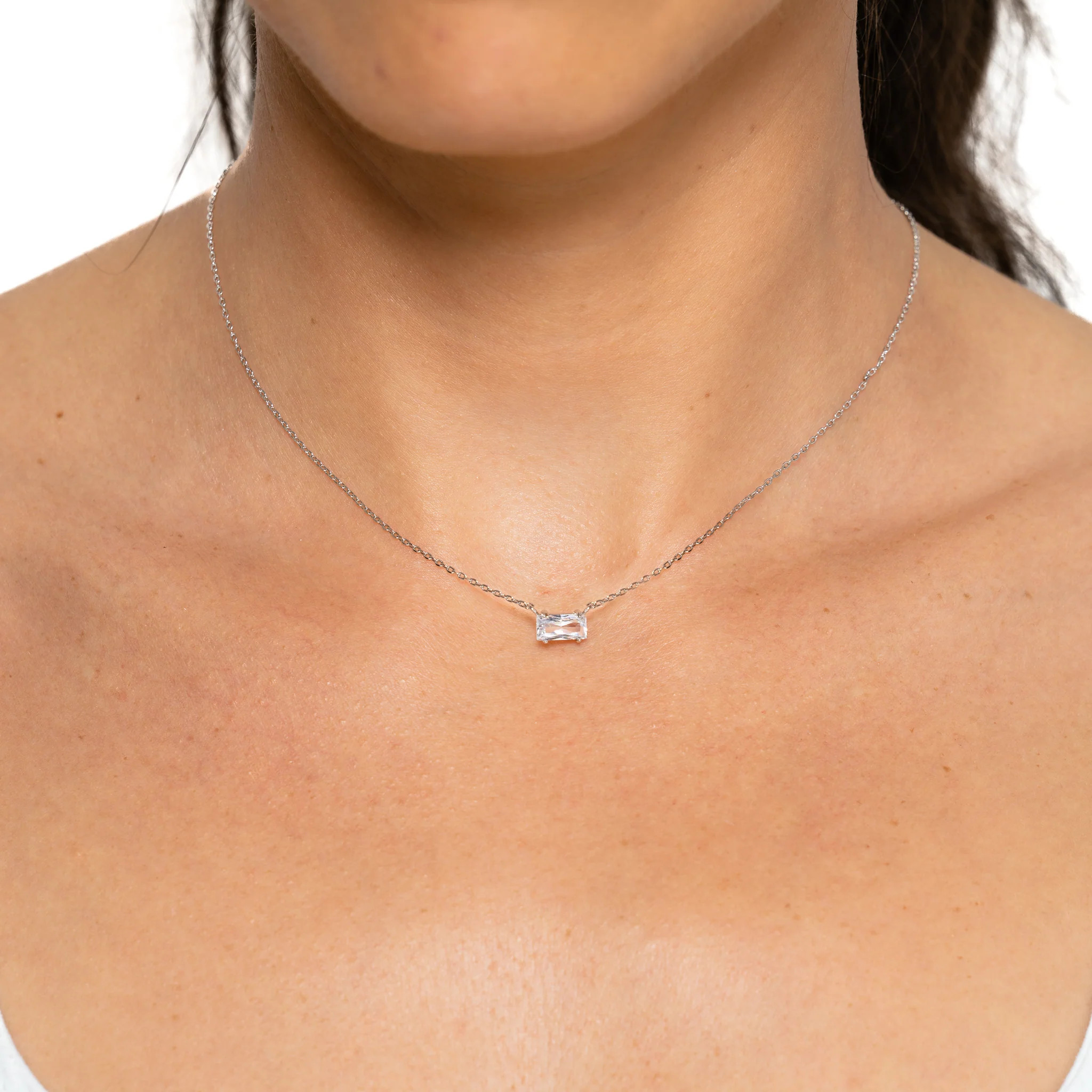 The Baguette Pendant in Diamond CZ | Jaclyn Roxanne