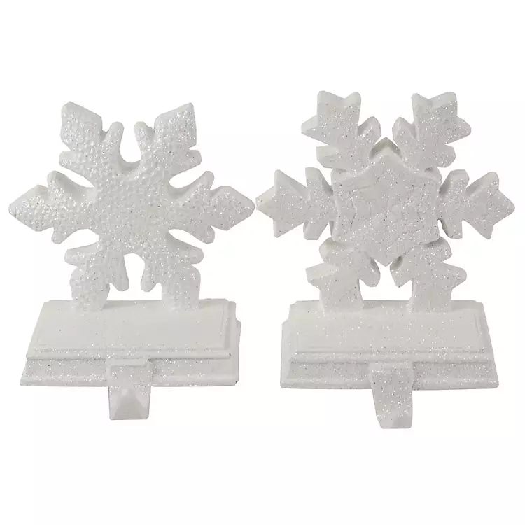 White Glitter Snowflake Stocking Holders, Set of 2 | Kirkland's Home