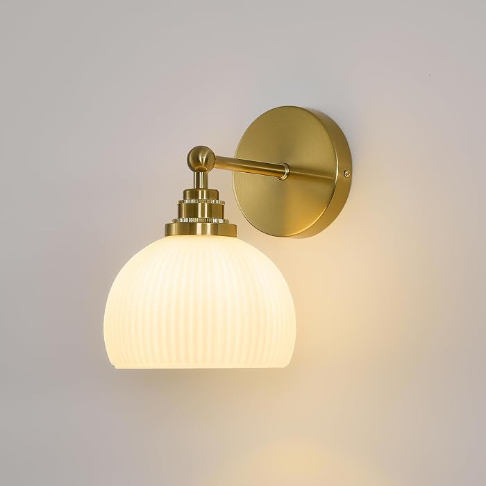 Vintage Milk Glass Globe Wall Sconce, Mid Century Ribbed Glass Light | Amazon (US)