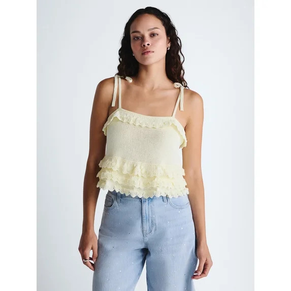 Scoop Women's Tie Ruffle Sweater Tank, Sizes XS-XXL | Walmart (US)