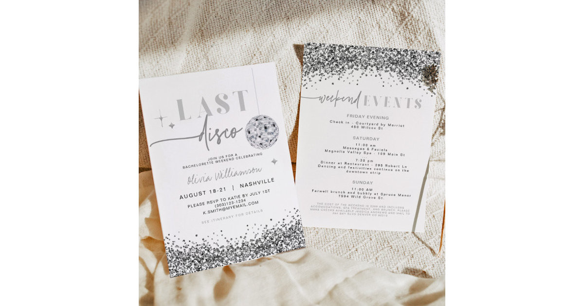 REGINA Silver Last Disco Bachelorette Weekend Invi Invitation | Zazzle | Zazzle