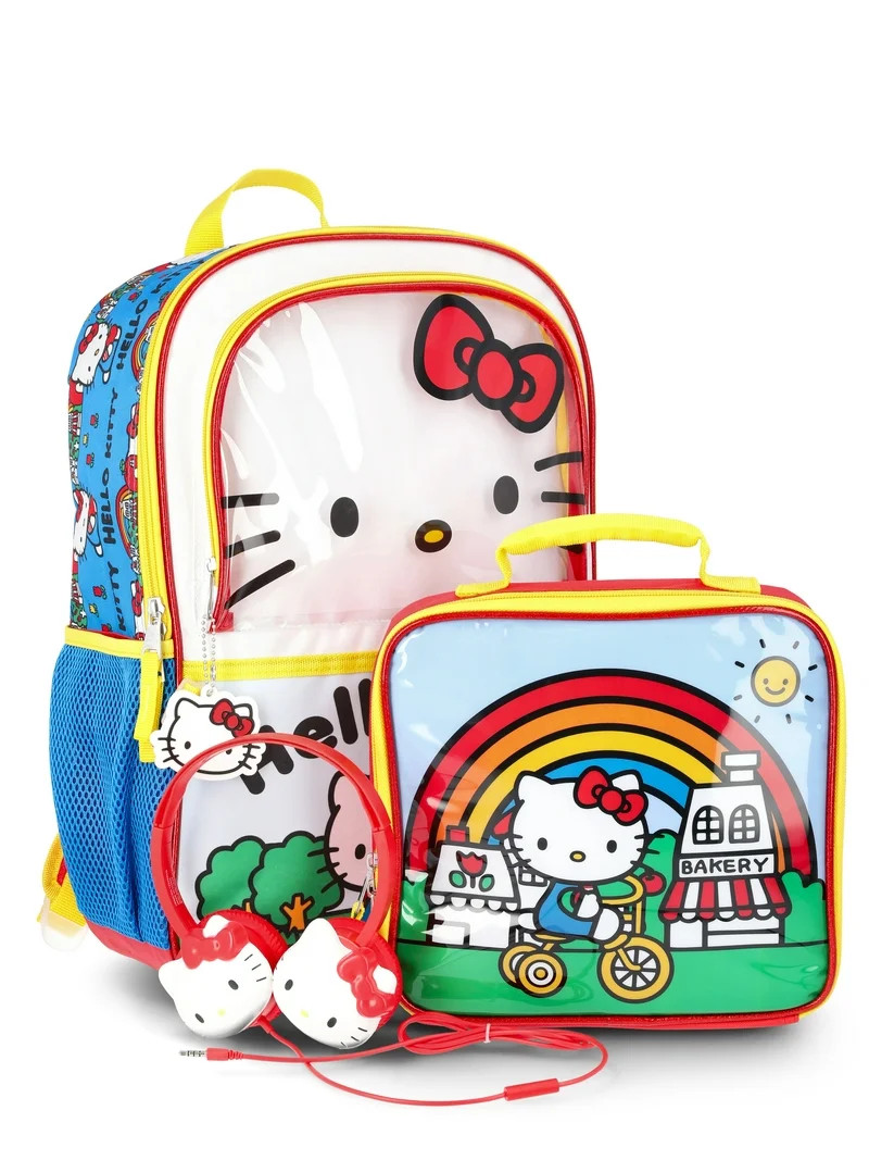 Hello Kitty Girls 17" Summer Day Backpack, Lunch Box, and Headphones Set, 3-Piece, Red | Walmart (US)