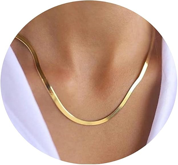 Tasiso 14K Gold Plated Herringbone Choker Necklaces Double Layered Snake Chain Necklace Trible La... | Amazon (CA)