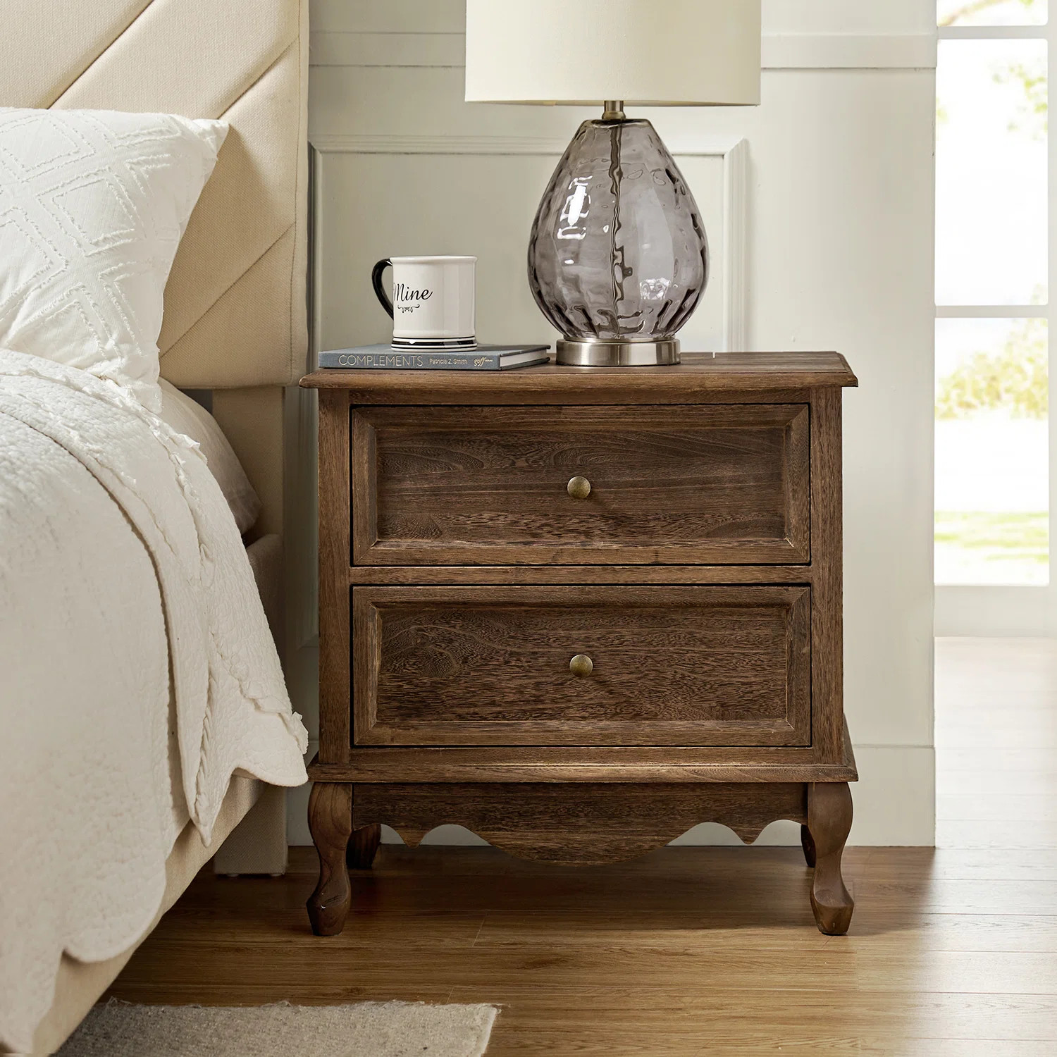 Lundgren Transitional 24'' Tall 2 - Drawer Nightstand with Wood Legs ， Charging Station Space | Wayfair North America