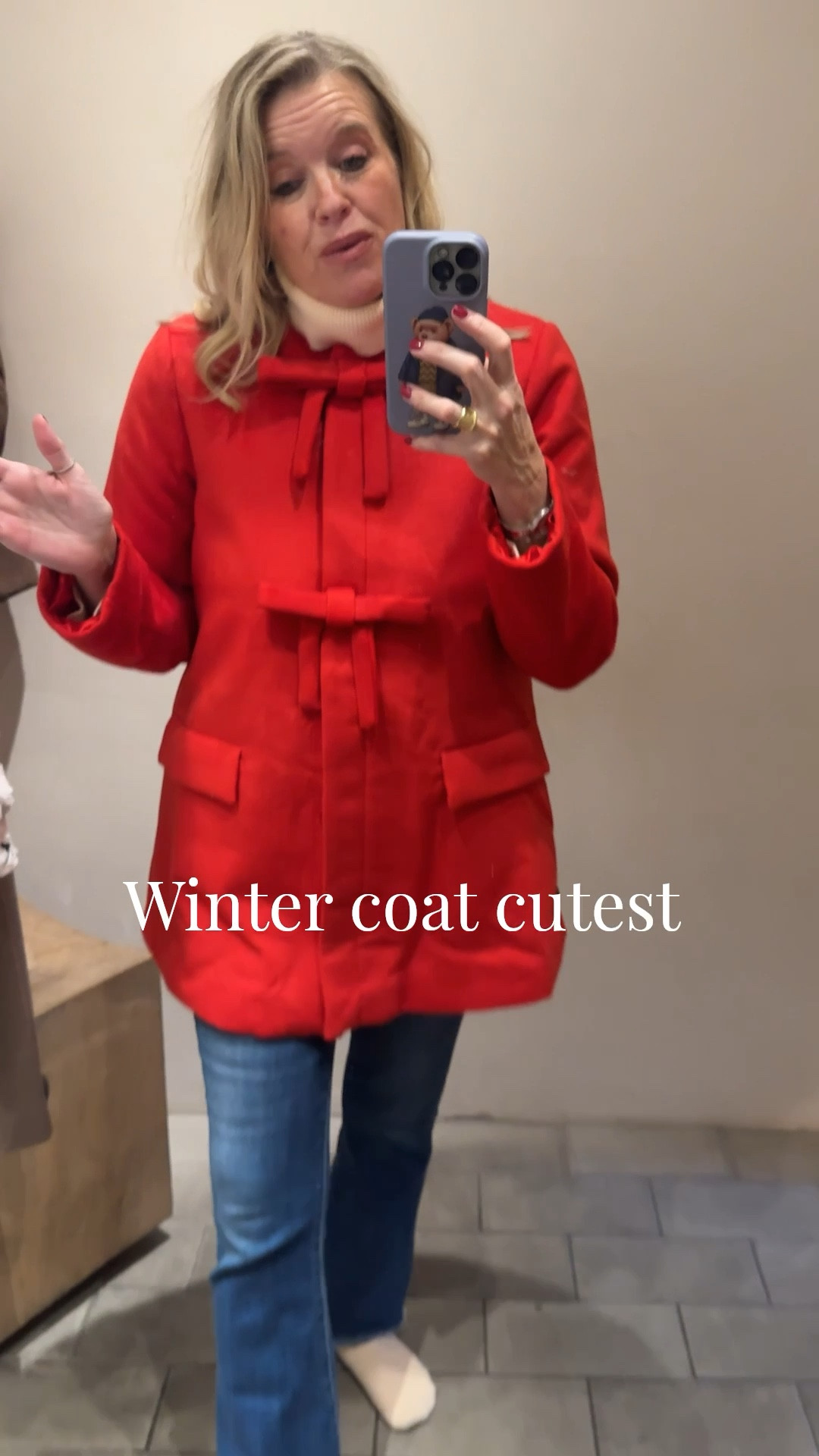 The cutest red winter coat with red bow details 

Med length, fully lined and has pockets! Fits true to size
So cute.

Jeans are Mother frayed hem flair (these are older) back in stock fit tts I am in size 27

Winter coat, Anthropologie, women’s coat, bow details


#LTKSeasonal