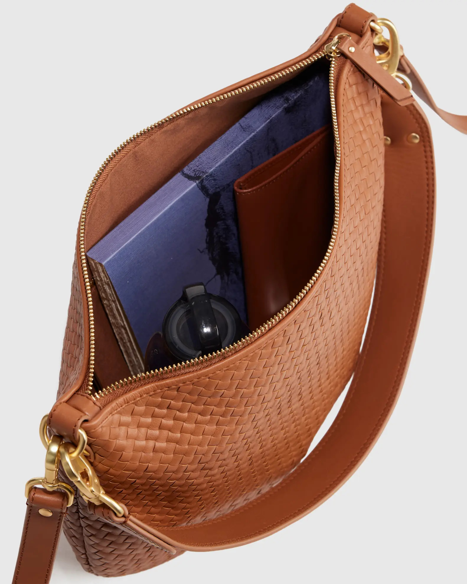 Italian Leather Convertible Crescent Handwoven Shoulder Bag in Cognac | Quince