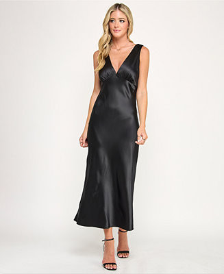 Juniors' V-Neck A-Line Satin Midi Dress | Macy's