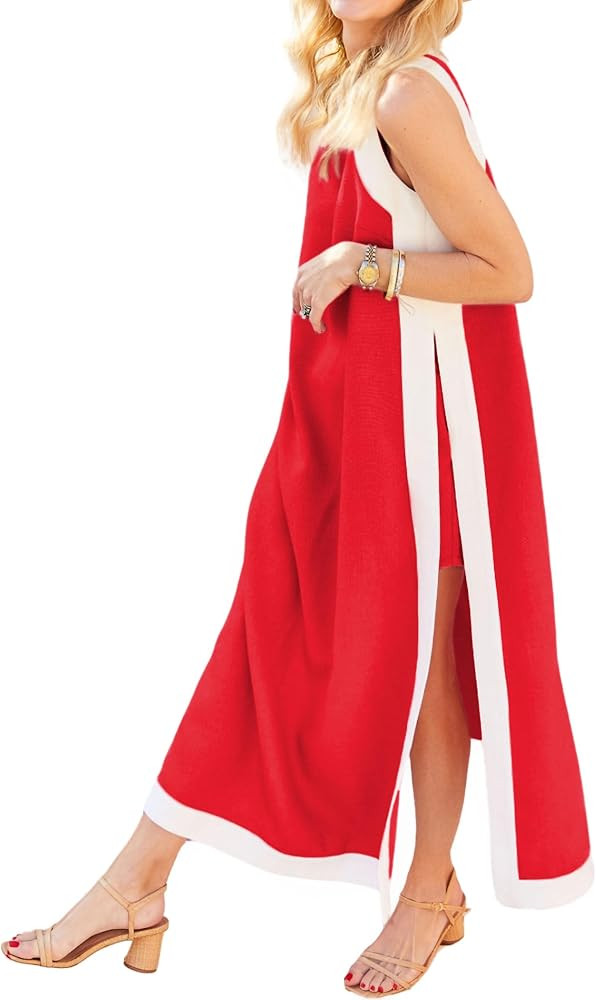Women’s Color Block Maxi Dress 2 Piece Matching Shorts Sets Summer Bohemian Sleeveless Long Dre... | Amazon (US)