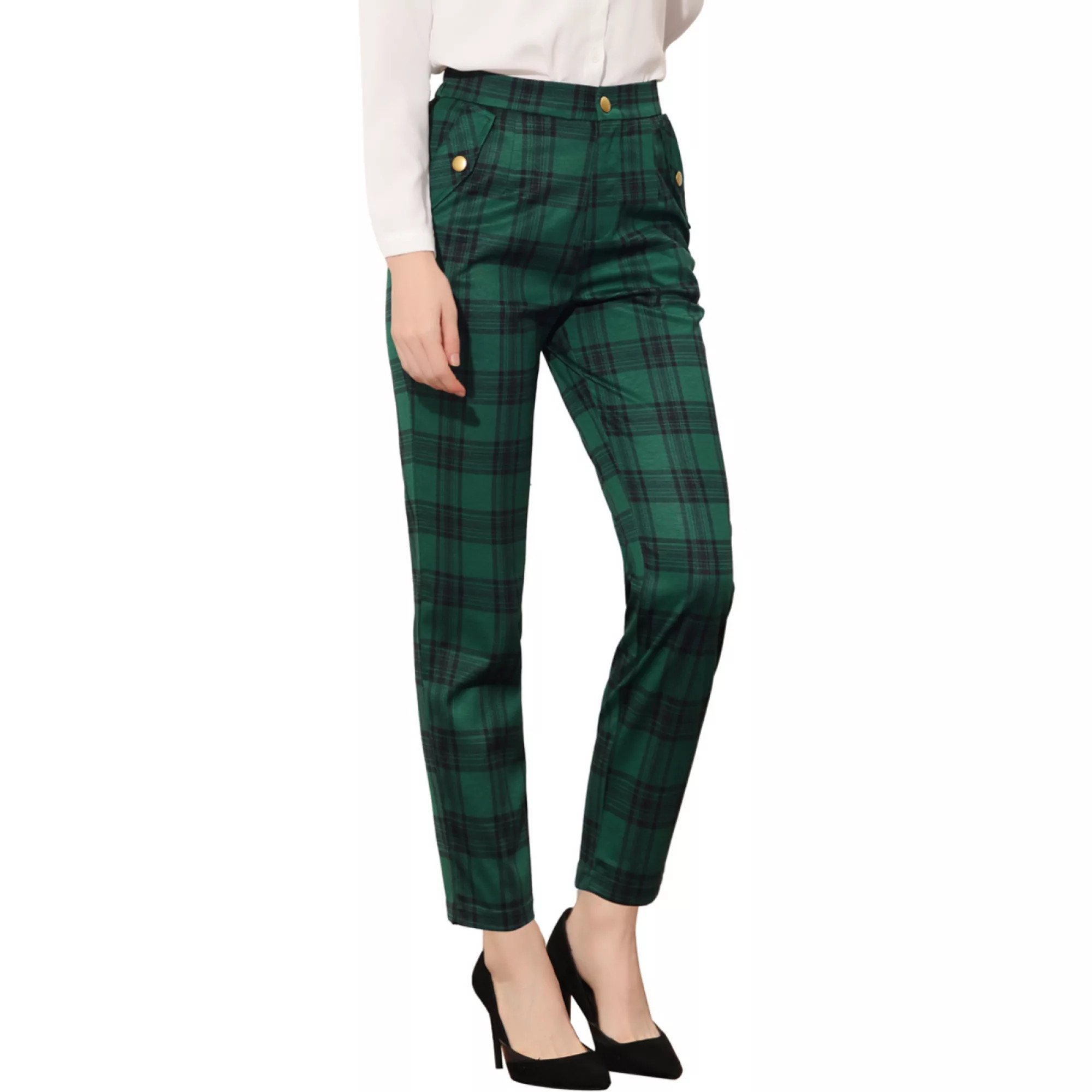 Women's Tartan Plaid Pants Elastic High Waist Straight Long Trousers | Kohl's