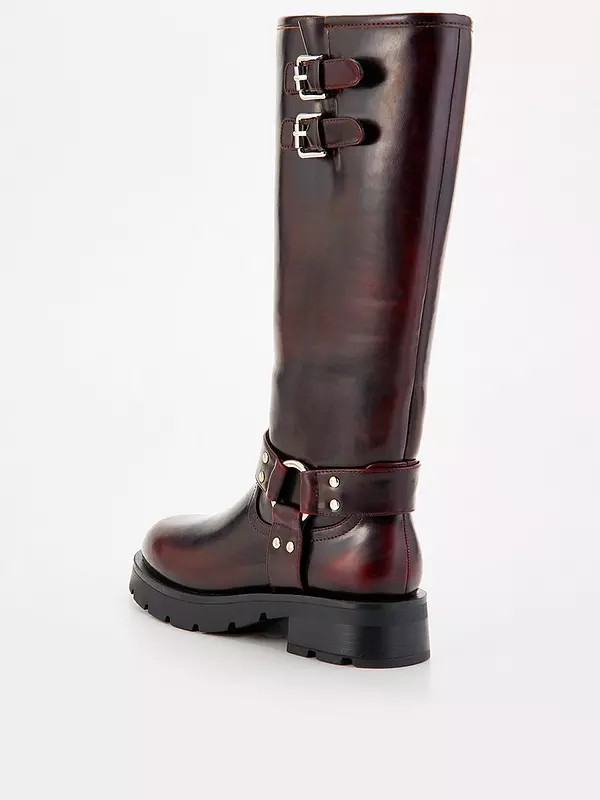 V by Very Knee High Biker Boot - Burgundy | Very (UK)