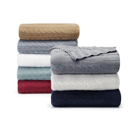 VCNY Home Dublin Cable Knit 50"" x 70"" Soft Cotton Throw, Multiple Colors Available | Walmart (US)