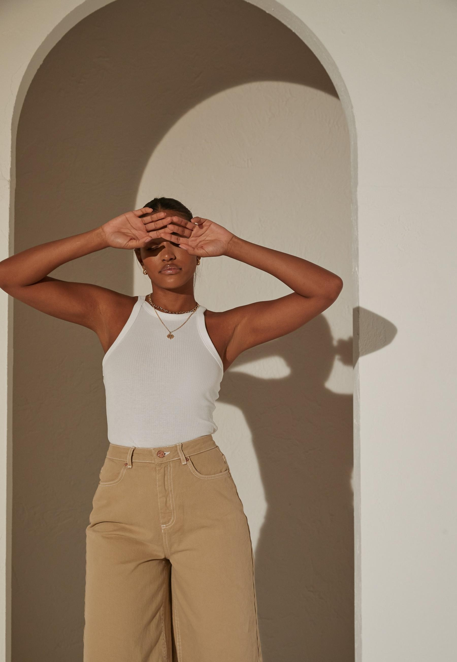 Missguided - re_styld camel wide leg denim culottes | Missguided (US & CA)