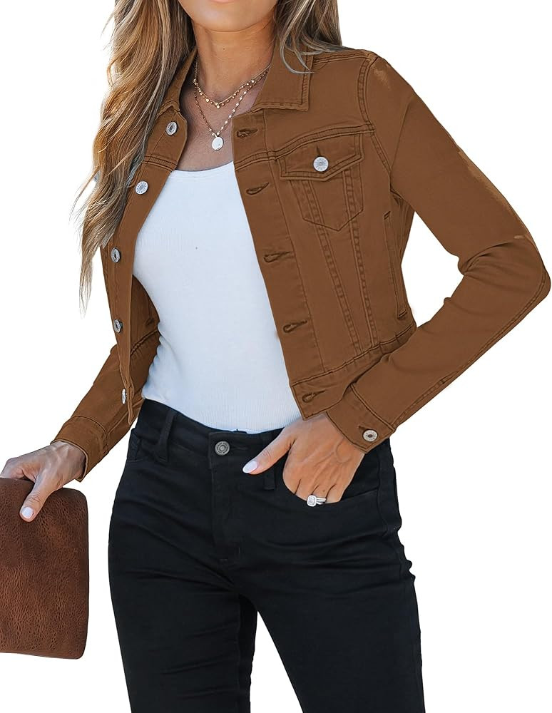 luvamia 2024 Cropped Jean Jackets for Women Fashion Short Denim Shacket Jacket Lightweight Fitted... | Amazon (US)