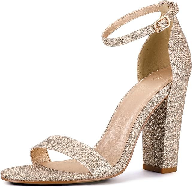 mysoft Women's Chunky Block High Heels Open Toe Ankle Strap Pump Sandals | Amazon (US)