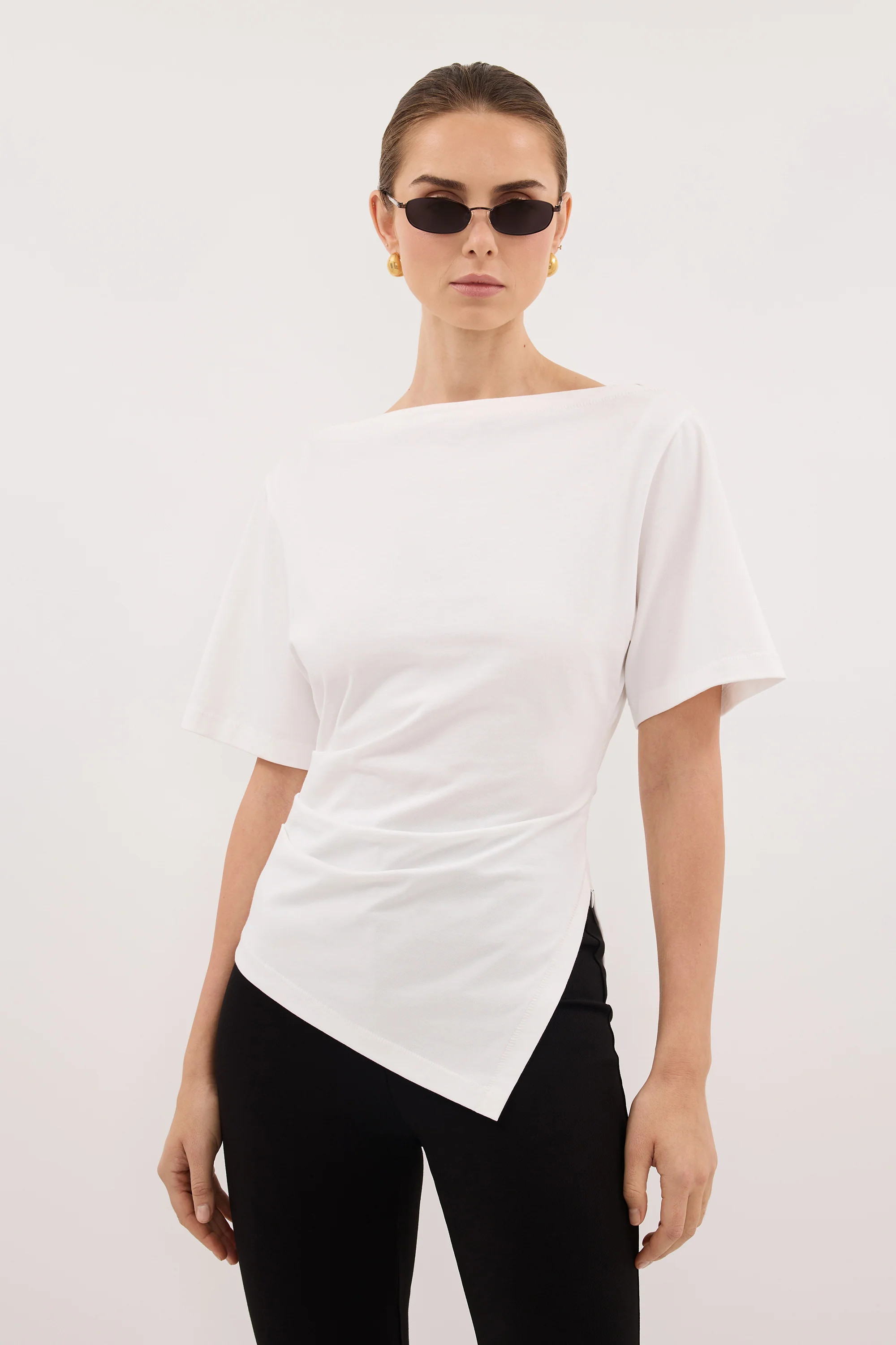 SWANN WHITE COTTON BOAT NECK TEE | DISSH