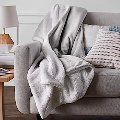 Amazon Basics Ultra-Soft Micromink Sherpa Blanket - Throw, Grey | Amazon (US)
