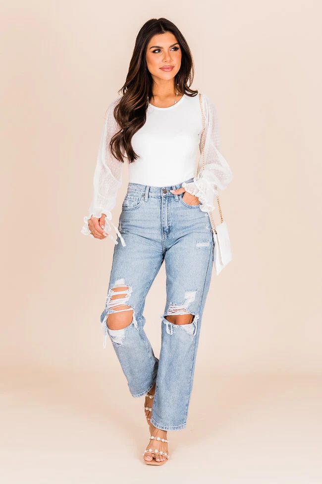 Cameron Light Wash High Rise Distressed Dad Jeans | Pink Lily