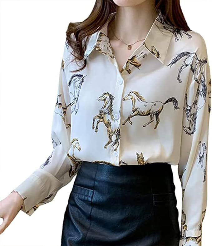 Women's Vintage Horse Print Long Sleeve Button Down Shirts DD637 | Amazon (US)