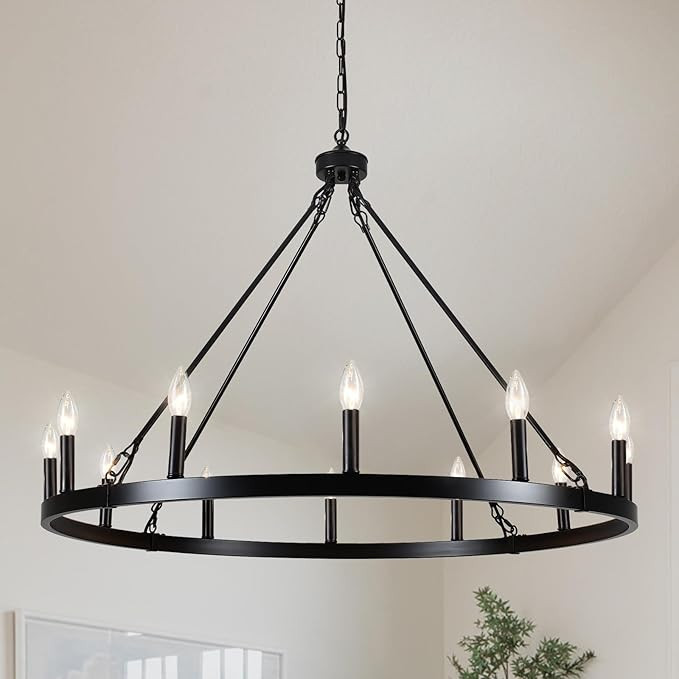 YLCHYTDZSW 47.24" Extra Large Wagon Wheel Chandeliers 16 Lights Black Rustic Farmhouse Chandelier... | Amazon (US)