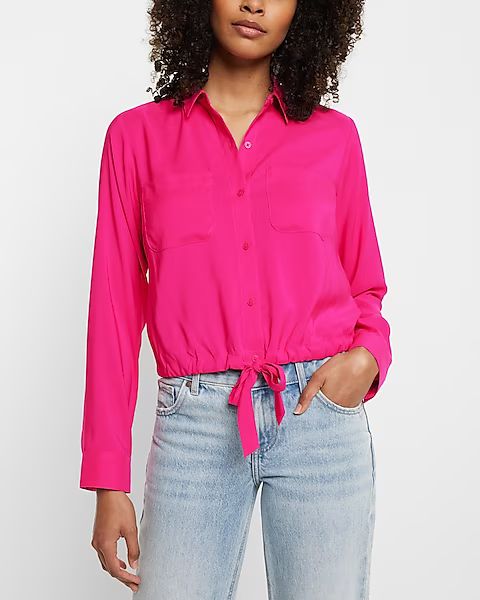 Cinched Tie Bottom Relaxed Portofino Shirt | Express