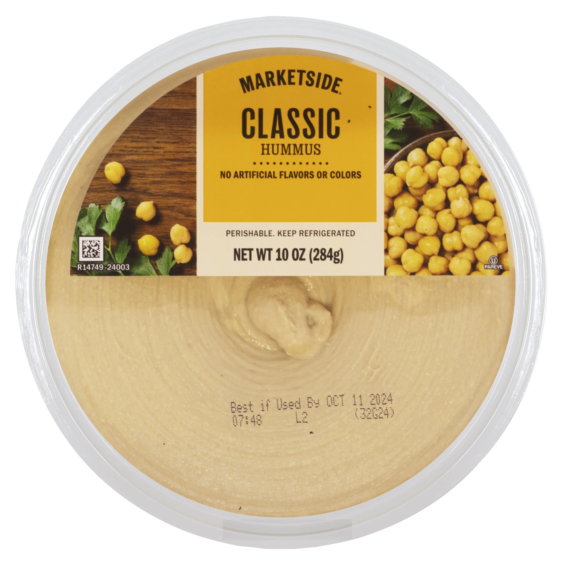 Marketside Gluten-Free Classic Hummus 10 oz, Ready to Eat, Resealable Cup, 2 Tbsp. (28g) Servings | Walmart (US)