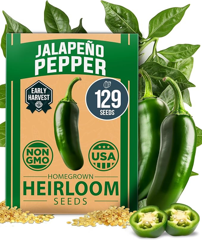 HOME GROWN Jalapeno Pepper Seeds 129+ Heirloom Non-GMO Seeds for Planting, High Germination, Mild... | Amazon (US)