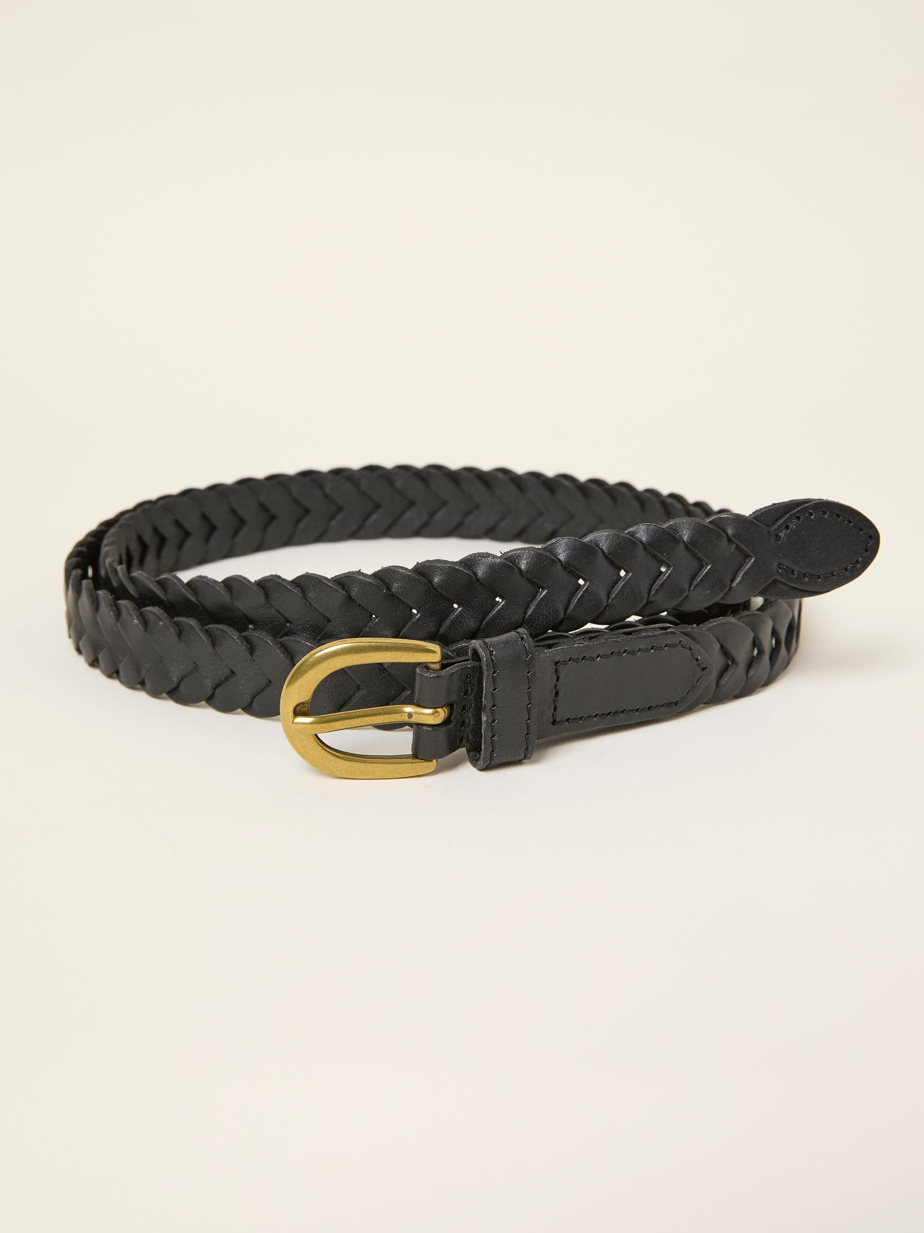 Black Plait Leather Belt | FatFace | Fat Face