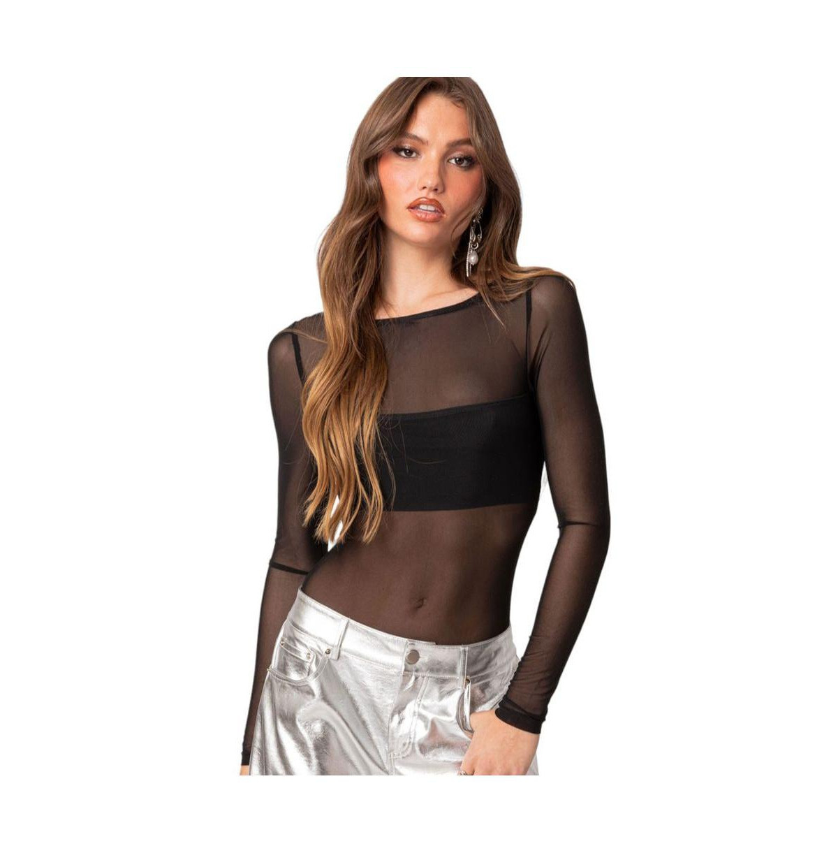 Women's Sheer mesh bandeau bodysuit - Black | Macy's