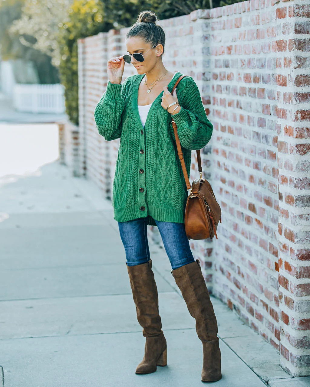 Evan Button Front Cable Knit Cardigan - Green - FINAL SALE | VICI