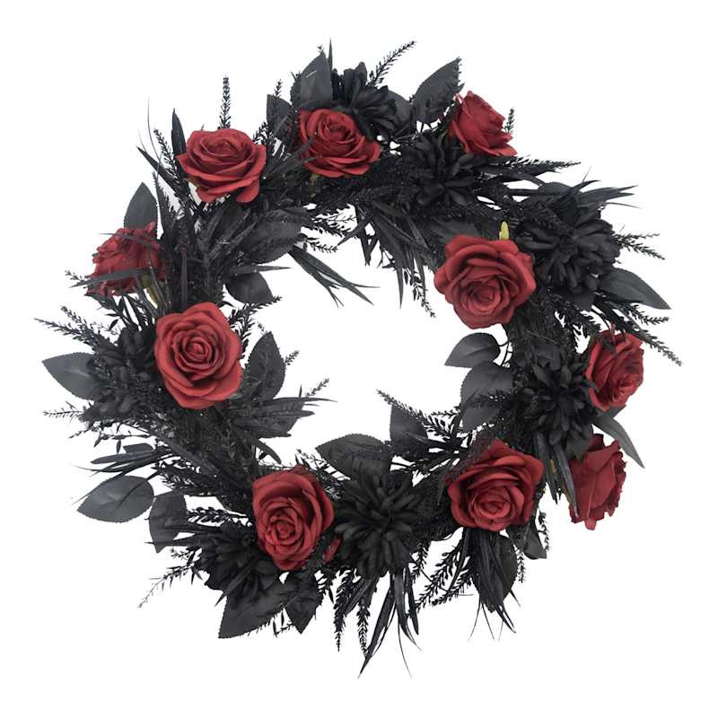 Rose & Black Leaves Wreath, 24" | At Home