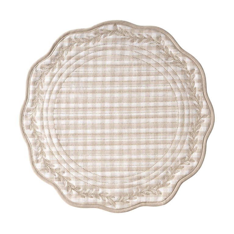 The Pioneer Woman Quilted Mini Gingham Woven Placemat, Beige, 15" Round | Walmart (US)