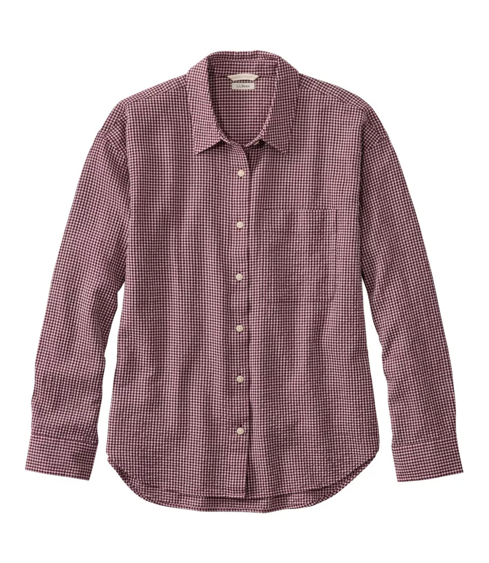 Women's Sunwashed Textured Big Shirt Dark Cinder Check Extra Small, Tencel Blend L. L.Bean | L.L. Bean