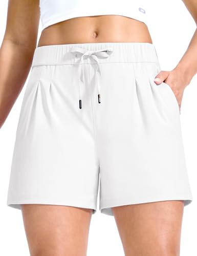 MIER White Running Shorts for Women Quick Dry Soft Stretch Workout Athletic Gym Sports Active Shorts with Pockets, 4 Inch, L | Amazon (US)