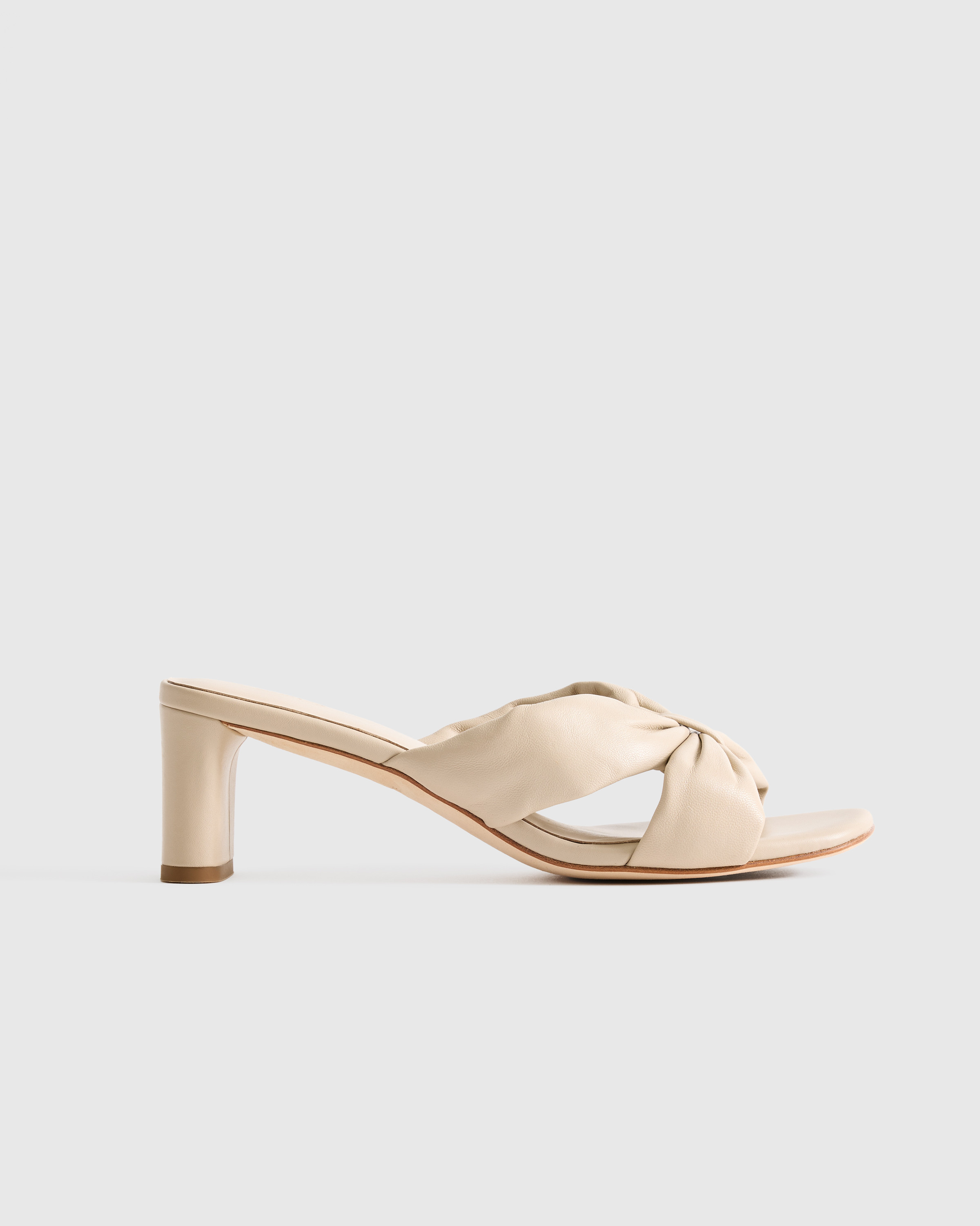 Quince | Women's Italian Leather Twist Mid Heel Mule in Almond, Size 6 | Quince