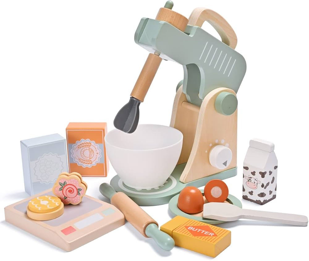 MONT PLEASANT Play Kitchen Accessories, Pretend Play Food Sets for Kids Kitchen, Wooden Toy Mixer... | Amazon (US)