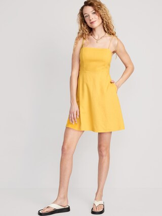 Fit & Flare Tie-Strap Linen-Blend Mini Dress for Women | Old Navy (US)
